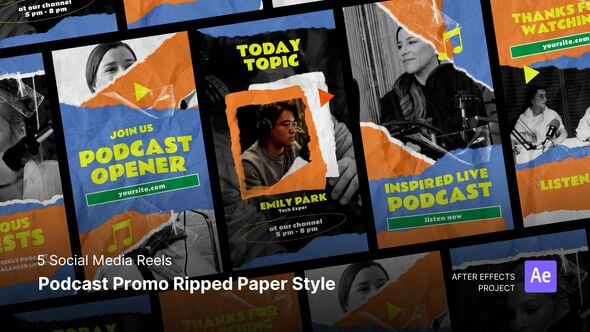 Videohive Social Media Reels – Podcast Promo Ripped Papper Style After Effects Project Files
