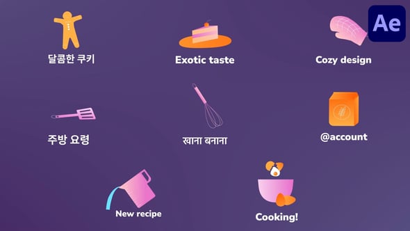Videohive Kitchen Cooking Icons And Titles for After Effects