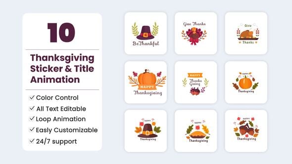 Videohive Thanksgiving Stickers and Title