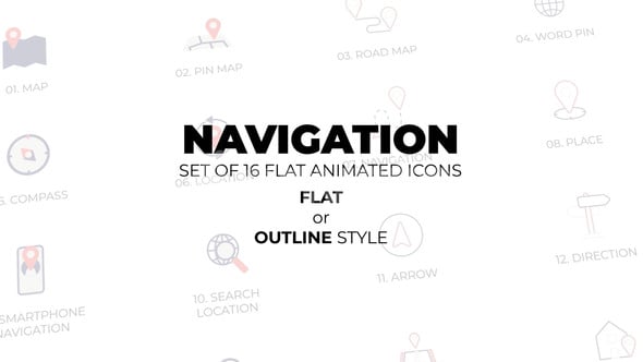 Videohive Navigation – Set of 16 Animated Icons Flat or Outline style