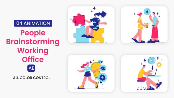 Videohive People Brainstorming Working Office illustration scene
