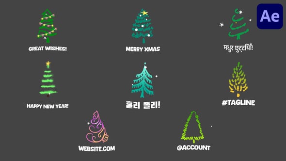 Videohive Cartoon Christmas Trees Animations Icons And Titles for After Effects