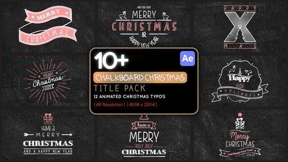 Videohive 12 Chalkboard Christmas Title Pack 4K