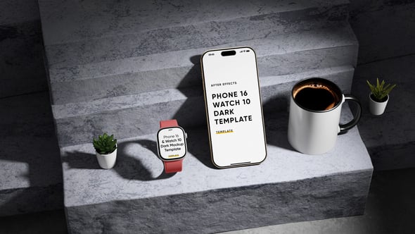 Videohive Phone 16 Pro & Watch 10 Dark Screen Template