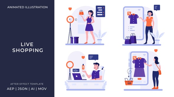 Videohive Live Shopping Animated Illustration | After Effects