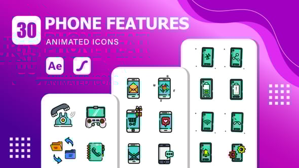 Videohive 30 Phone Features Animated Icons | After Effects Template & Lottie Animation
