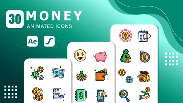 Videohive 30 Money Animated Icons | After Effects Template & Lottie Animation