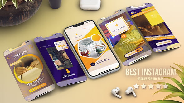 Videohive E-Learning Instagram Posts Vertical Stories Promo Reels Yellow