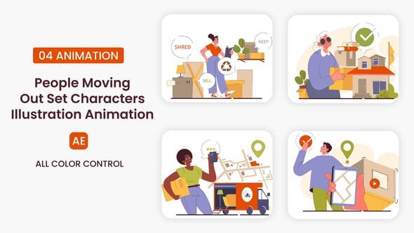 Videohive People Moving Out Set Characters Illustration Scene