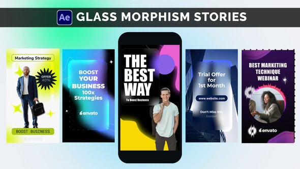 Videohive Glass Morphism Stories | Fractal Noise Glass