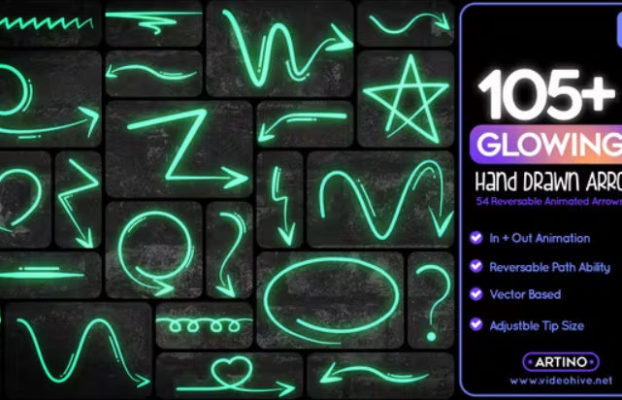 Videohive 105 Glowing Hand Drawn Arrows Mogrt