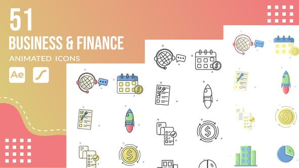 Videohive 51 Business & Finance animated icons pack | After Effects Template & Lottie Animation