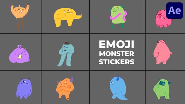 Videohive Emoji Monster Stickers for After Effects