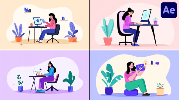 Videohive Girl Working On Computer Explainer for After Effects