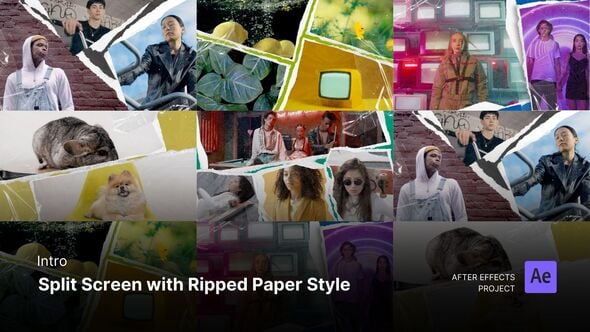 Videohive Intro/Opening – Split Screen with Ripped Paper Style After Effects Project Files