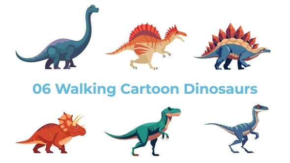 Videohive 6 Walking Cartoon Dinosaurs