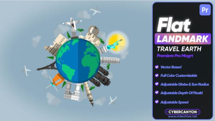 Videohive Flat Landmarks Travel Earth Mogrt
