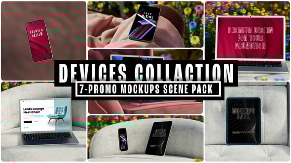 Videohive Realistic Device Collection – 3D Smartphone, Tablet & Laptop Mockups UI/UX Mockup Scenes