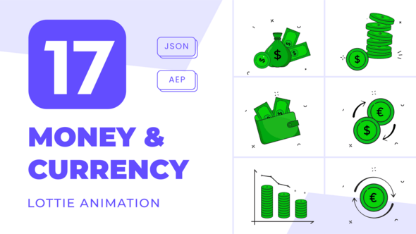 Videohive 17 Money Currency Animated Icon Pack. Set Bundle of Money Currency