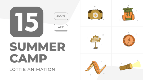 Videohive 15 Summer Camp Animation Icons. Set Bundle of Camping Tools Animated