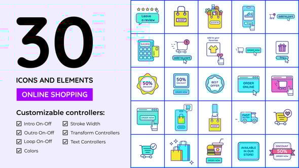 Videohive Online Shopping Icons and Elements