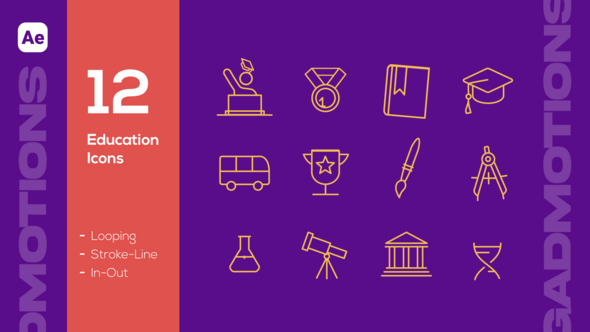 Videohive Animated Education Line Icons Pack