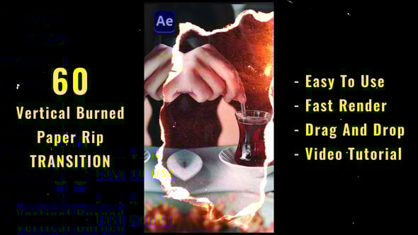Videohive Vertical Burned Paper Rip Transition Pack