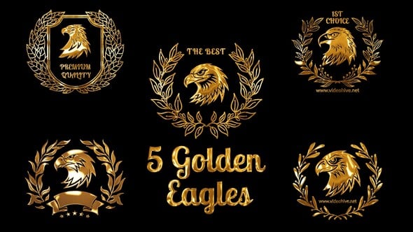 Videohive 5 Golden Emblems with Eagles Heads