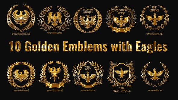 Videohive 10 Golden Emblems with Eagles