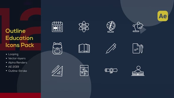 Videohive Animated Education Line Icons Pack 59097259