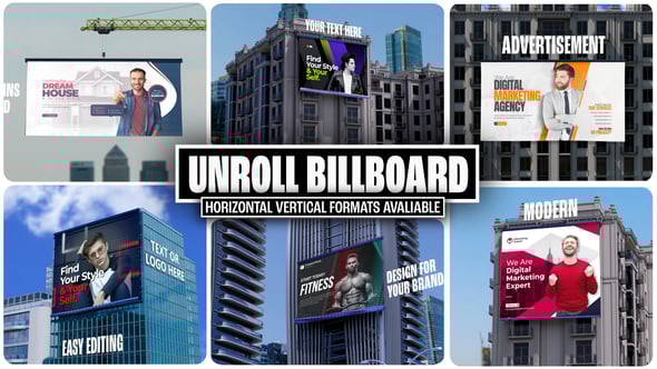 Videohive Unroll Billboard Mockup – Realistic 3D Outdoor Advertising Display Kit