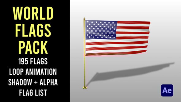 Videohive World Flags Pack Loop Shadow + Alpha