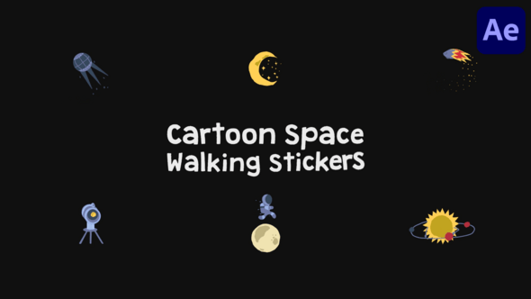 Videohive Cartoon Space Walking Stickers for After Effects