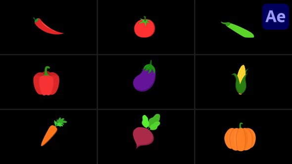 Videohive Vegetable Looped Icons And Fresh Food Set for After Effects