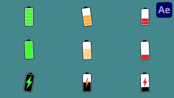 Videohive Battery Levels And Charging Icons | After Effects