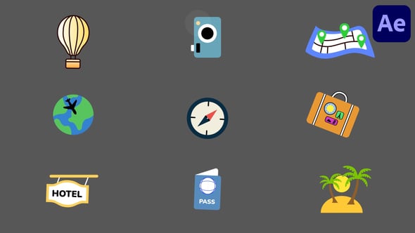Videohive Travel Icons And Vacation Elements Pack for After Effects