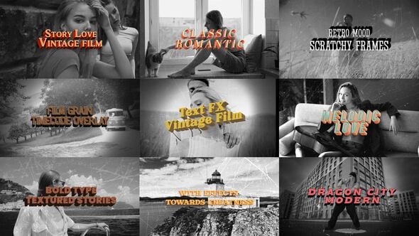 Videohive Retro Text & Vintage Overlay FX Pack – Grainy Titles & Film Textures