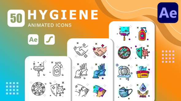 Videohive 50 Hygiene Icons Pack Animated | After Effects & Lottie Animation