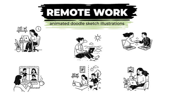 Videohive Remote Work – Animated Doodle Sketch Illustrations
