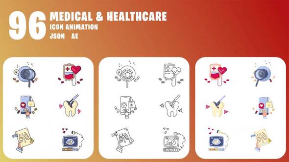Videohive 96 Medical & Healthcare Animated Icons | After Effects & JSON