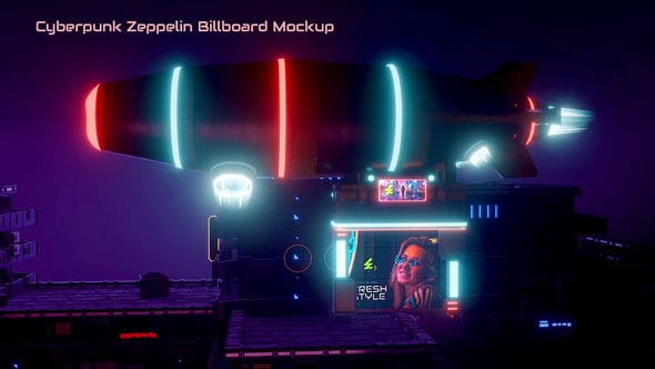 Videohive Cyberpunk Zeppelin Billboard Mockup