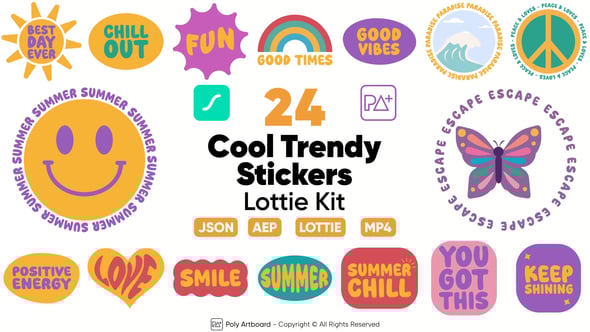 Videohive Cool Trendy Stickers Lottie Set