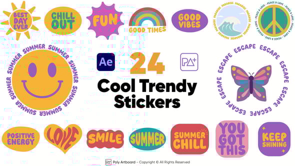 Videohive 24 Cool Trendy Stickers After Effects