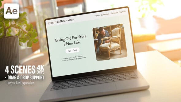 Videohive Laptop Screen Mockup In Cozy Sunny Room – 30Sec Promo – 4 Scenes Ae Template