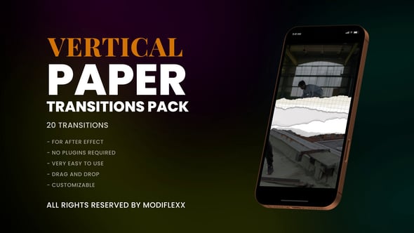 Videohive 20 Vertical Paper Style Transition Pack