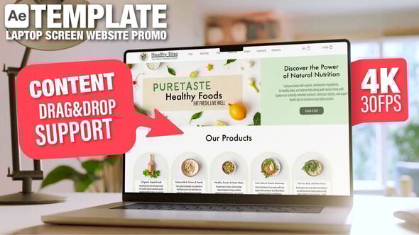 Videohive Laptop Screen Mockup in Cozy Room – 30sec Website or Application Promo – 6 Scenes AE Template