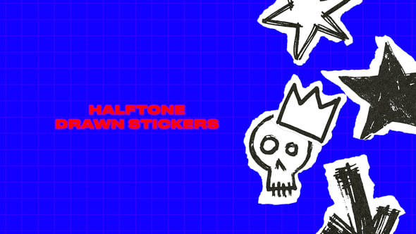 Videohive Halftone Hand Drawn Stickers