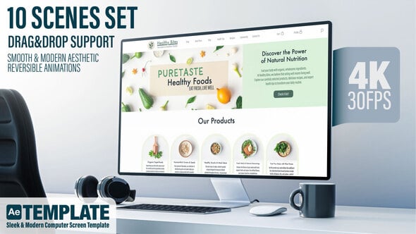 Videohive Computer Monitor Screen Mockup | 10 Scenes Set – Sleek & Modern After Effects Template