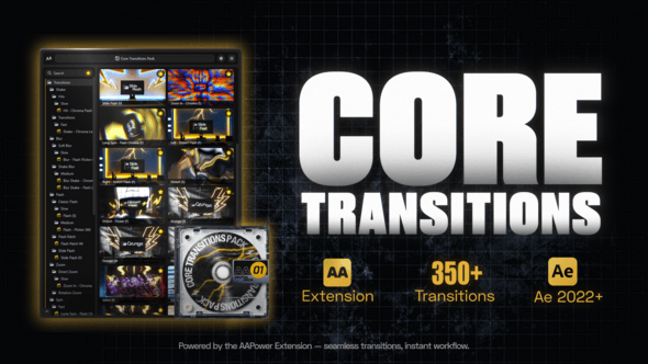 Videohive Core Transitions Pack: 350+ Dynamic & Seamless Transitions for After Effects | AAPower