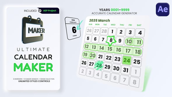Videohive Ultimate Dynamic Calendar Toolkit (Essential Properties, Auto-Date Builder)